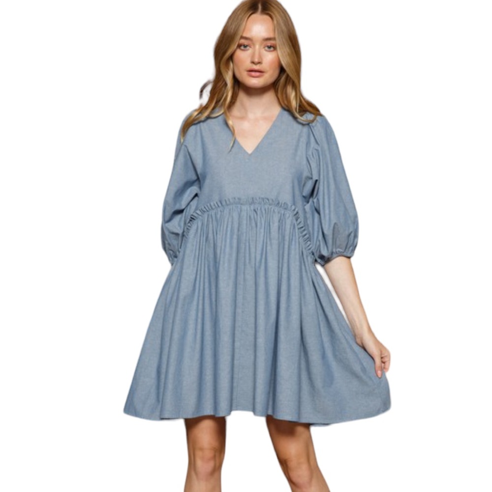 Chambray Denim Babydoll Dress M/L  NWOT